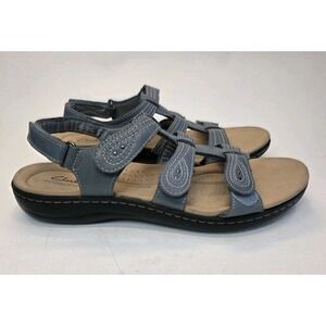 Womens Size 11 Clarks Collection Laurieann Vine Blue Grey Leather Sandals